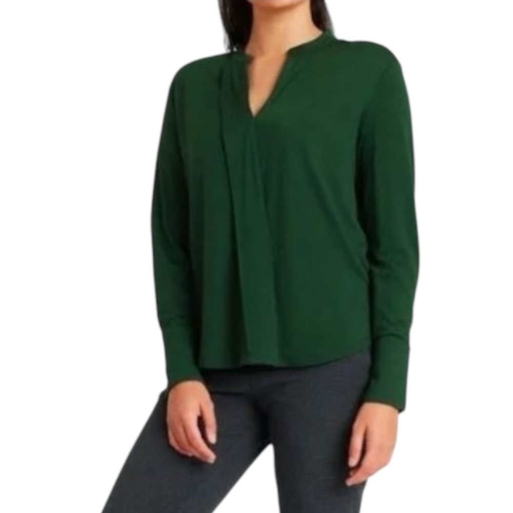 Kit and Ace Forest Green Long Sleeve Button-Front Top